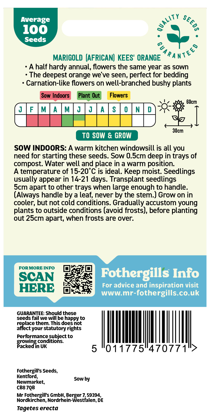 Seeds packet with planting instructions and product details