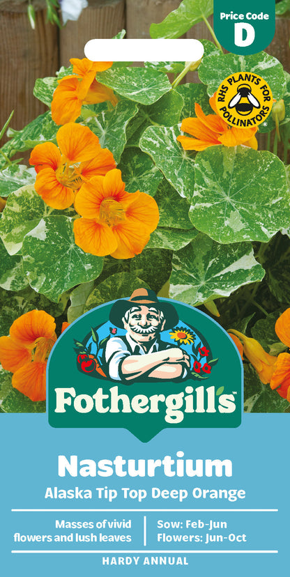 Mr Fothergill's Nasturtium Alaska Tip Top Deep Orange Seeds Packet