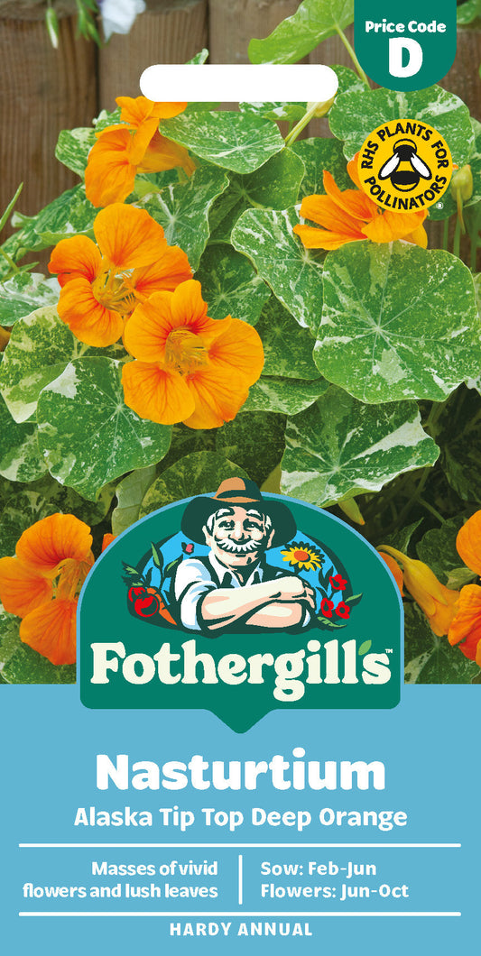 Mr Fothergill's Nasturtium Alaska Tip Top Deep Orange Seeds Packet