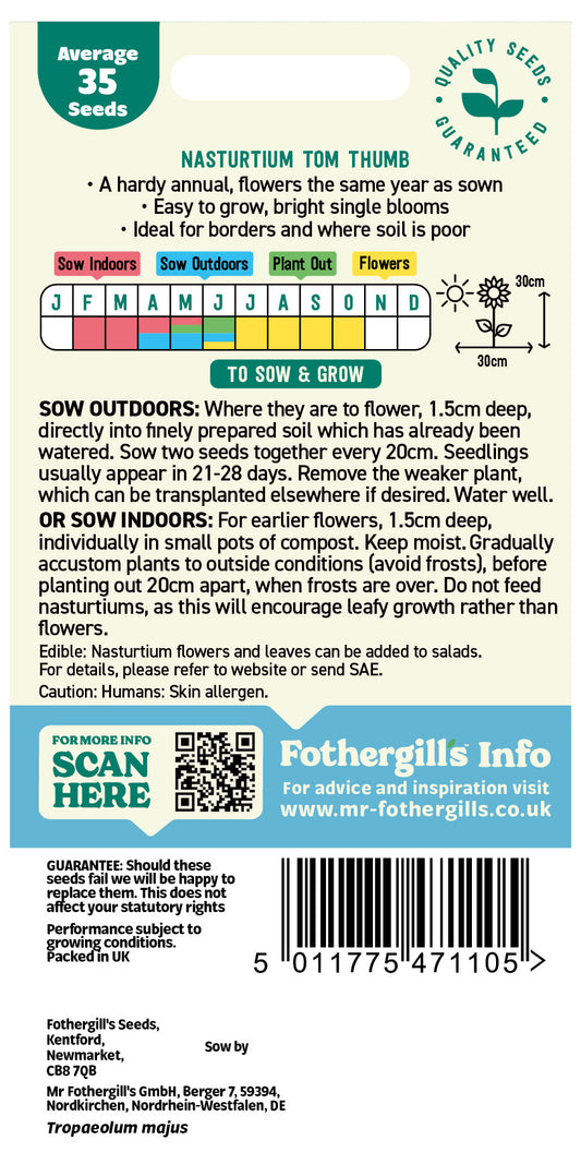 Mr Fothergill's Nasturtium Tom Thumb Seeds Packet