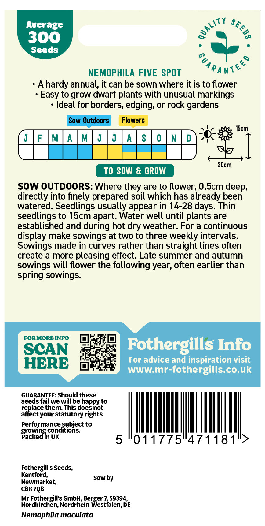 Mr Fothergill's Nemophila Five Spot Seeds Packet