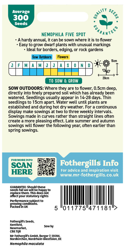 Mr Fothergill's Nemophila Five Spot Seeds Packet
