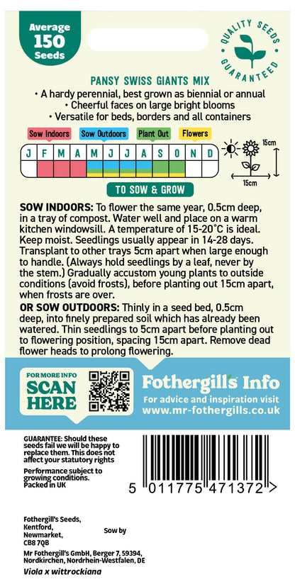 Mr Fothergill's Pansy Swiss Giants Mix Seeds Packet