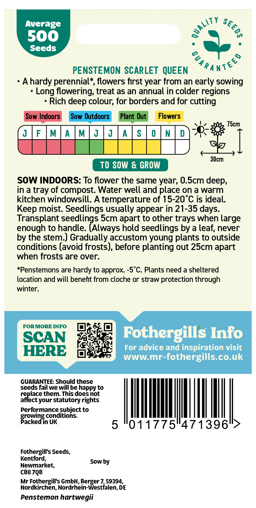 Mr Fothergill's Penstemon Scarlet Queen Seeds Packet
