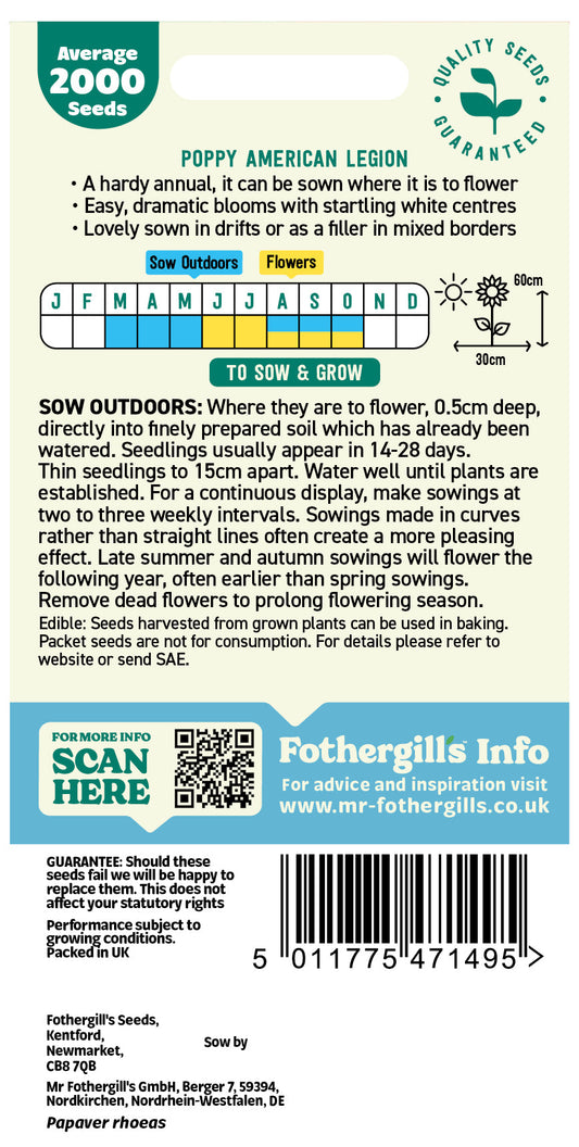 Mr Fothergill's Poppy American Legion Seeds Packet
