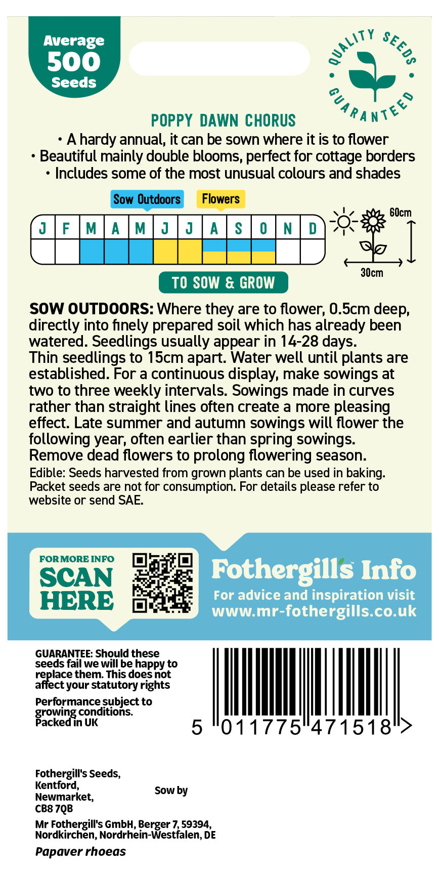 Mr Fothergill's Poppy Dawn Chorus Seeds Packet