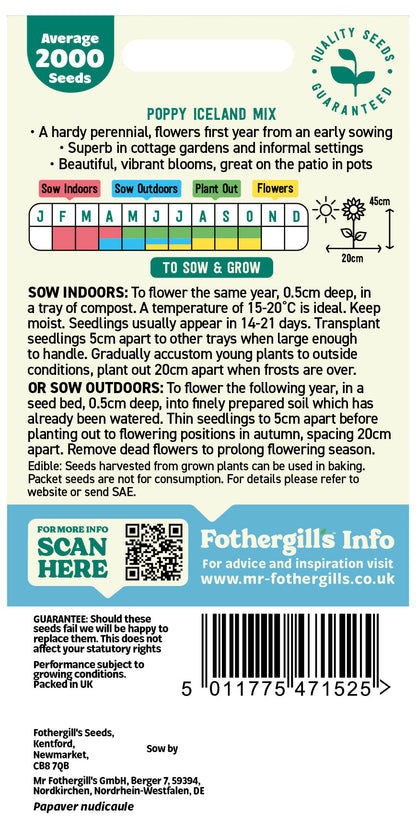 Mr Fothergill's Poppy Iceland Mix Seeds Packet