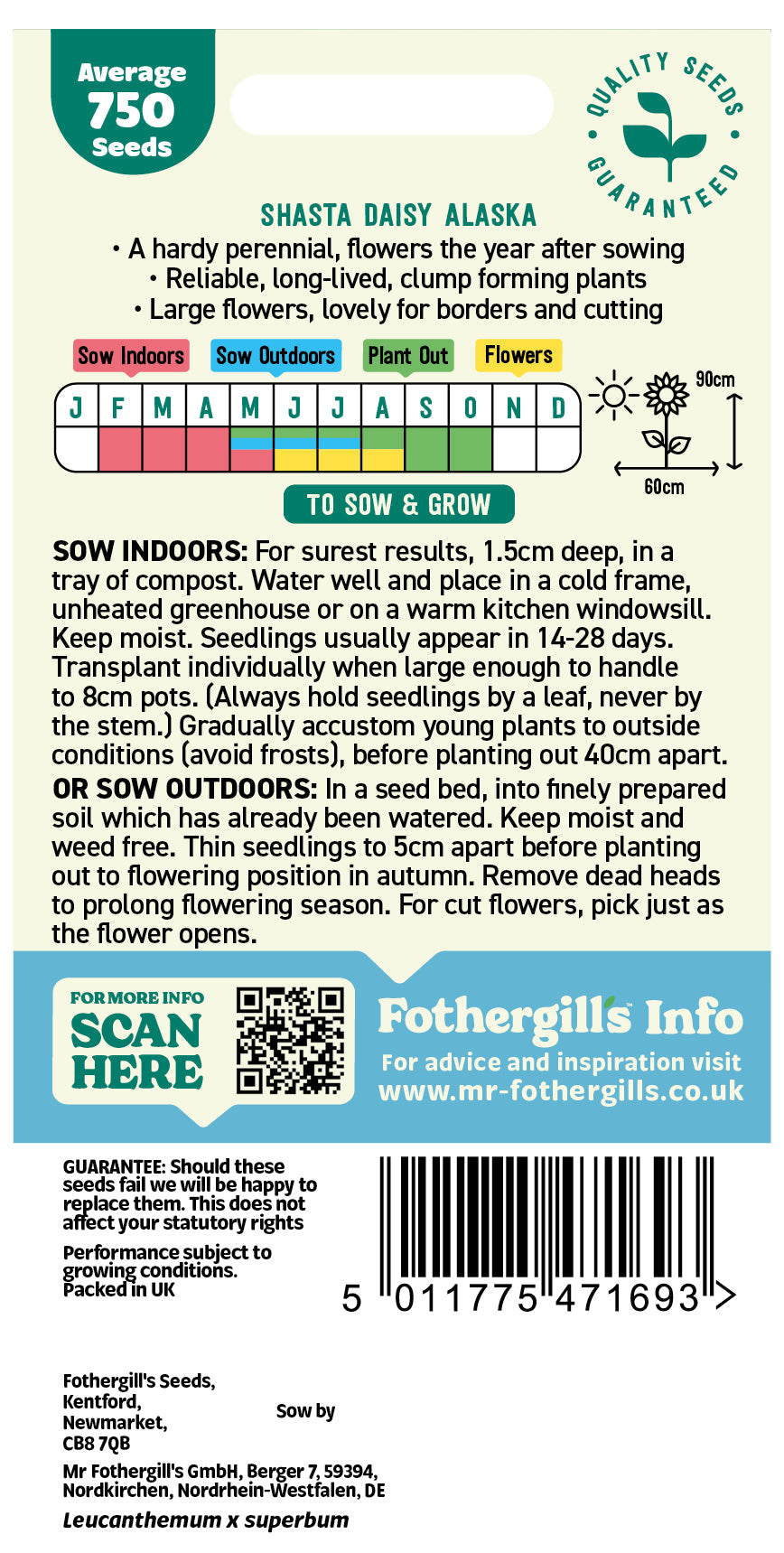 Mr Fothergill's Shasta Daisy Alaska Seeds Packet