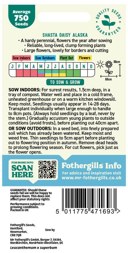 Mr Fothergill's Shasta Daisy Alaska Seeds Packet