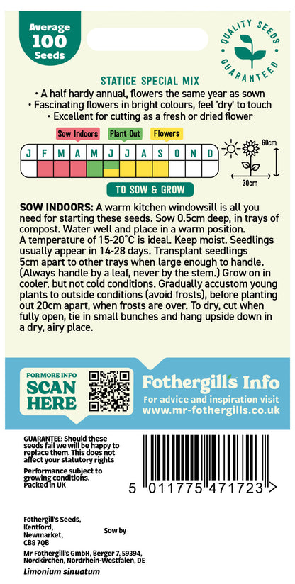 Mr Fothergill's Statice Special Mix Seeds Packet