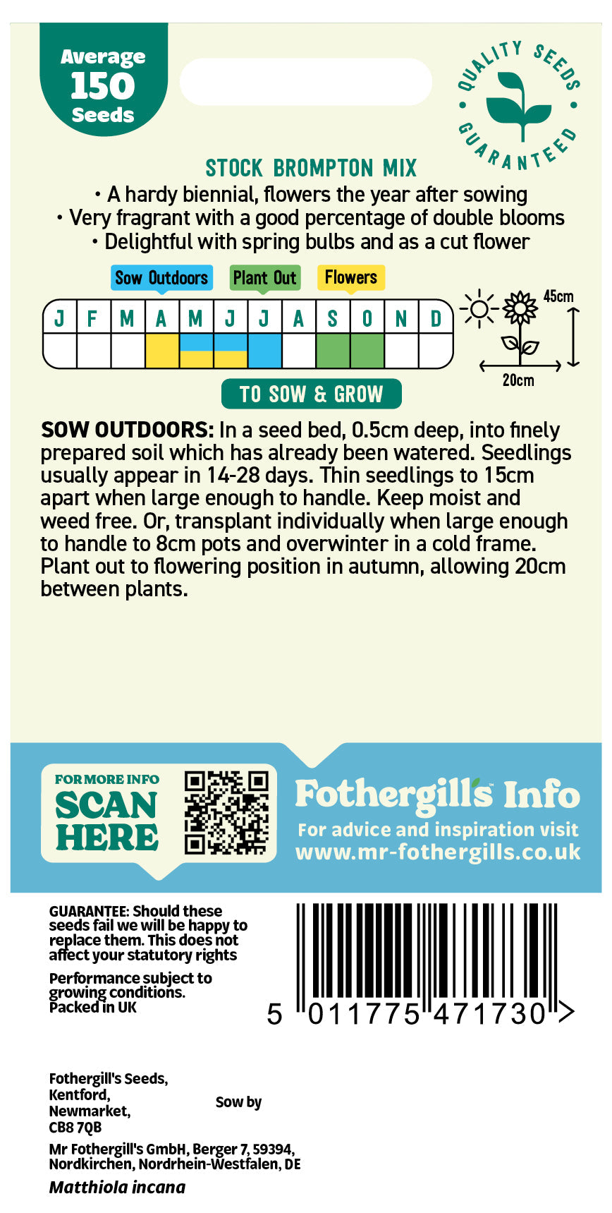 Mr Fothergill's Stock Brompton Mix Seeds Packet
