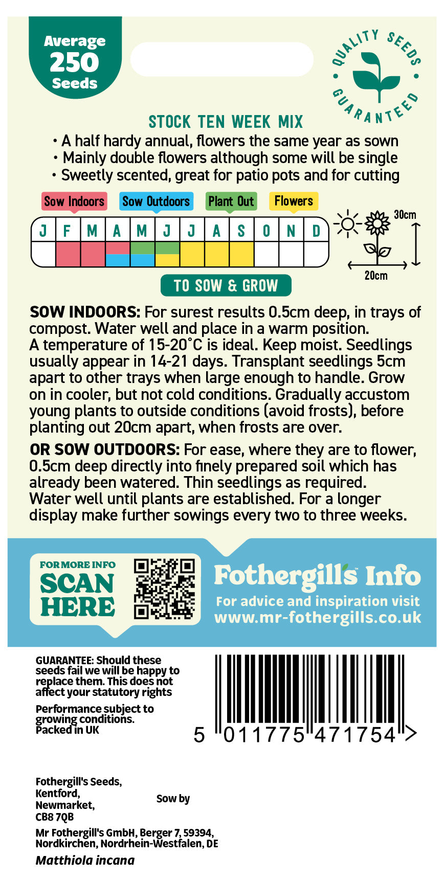Mr Fothergill's Stock Ten Week Mix Seeds Packet