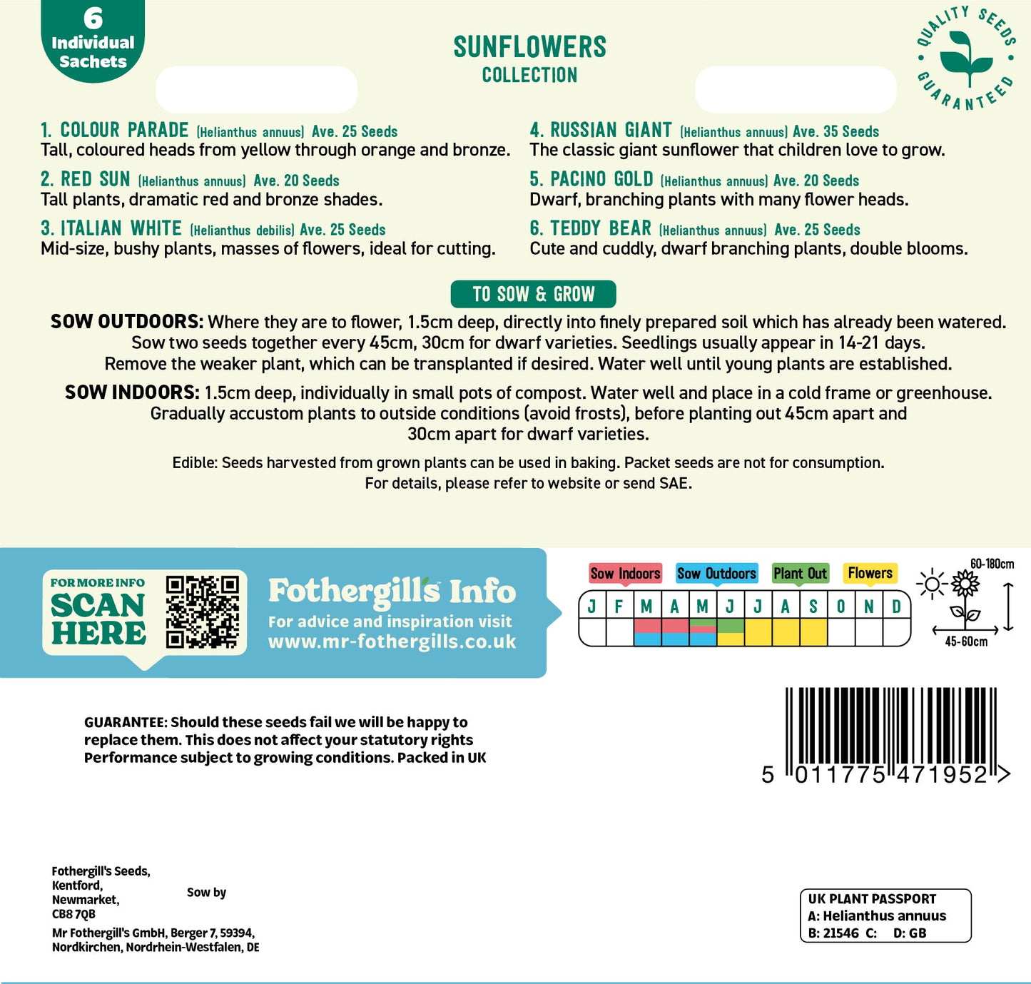 Mr Fothergill's Sunflowers Collection Seeds Packet
