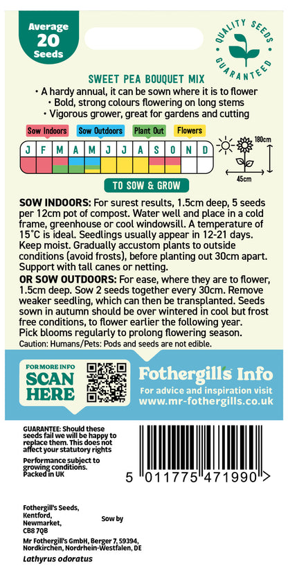 Mr Fothergill's Sweet Pea Bouquet Mix Seeds Packet