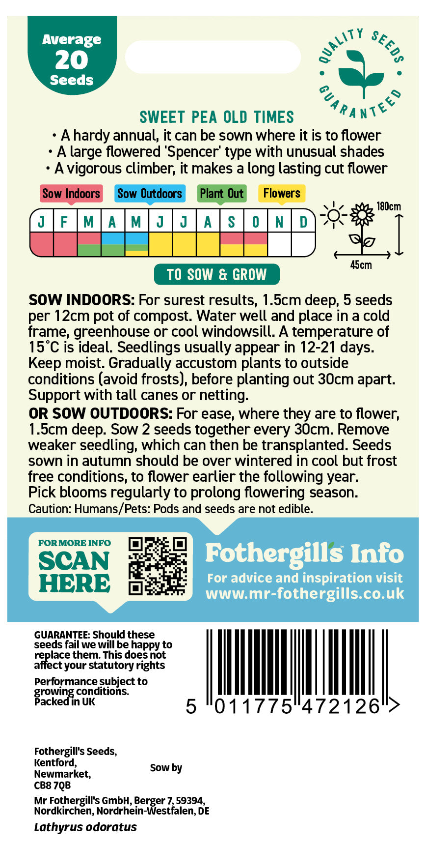 Mr Fothergill's Sweet Pea Old Times Seeds Packet