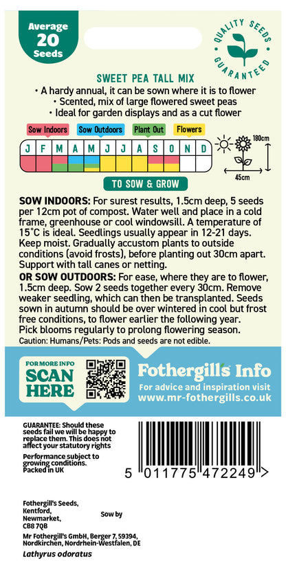 Mr Fothergill's Sweet Pea Tall Mix Seeds Packet