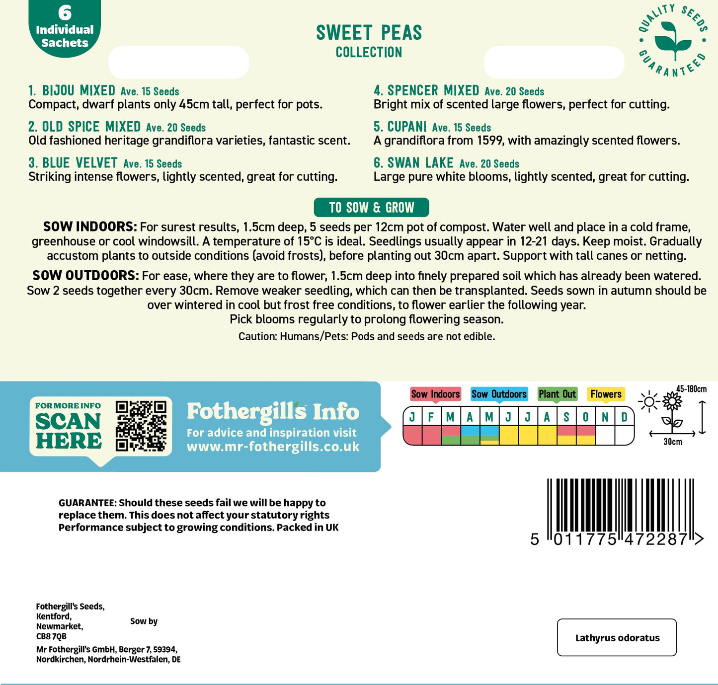 Mr Fothergill's Sweet Peas Collection Seeds Packet