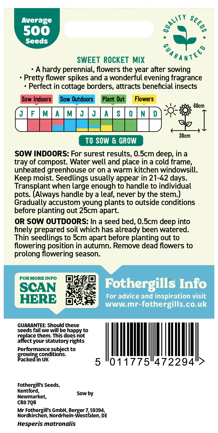 Mr Fothergill's Sweet Rocket Mix Seeds Packet