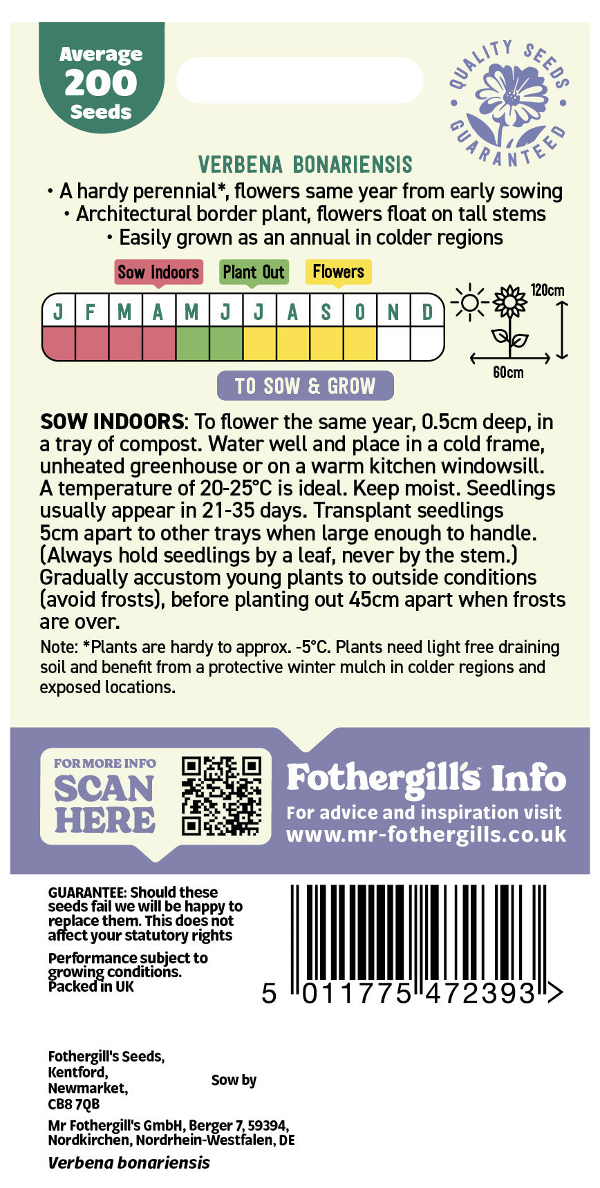 Mr Fothergill's Verbena Bonariensis Seeds Packet