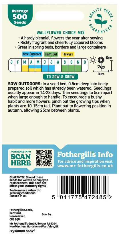 Mr Fothergill's Wallflower Choice Mix Seeds Packet