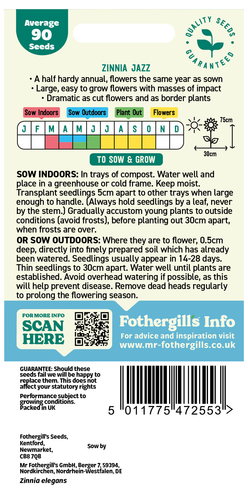Mr Fothergill's Zinnia Jazz Seeds Packet
