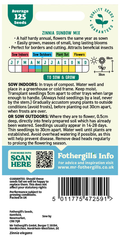 Mr Fothergill's Zinnia Sunbow Mix Seeds Packet