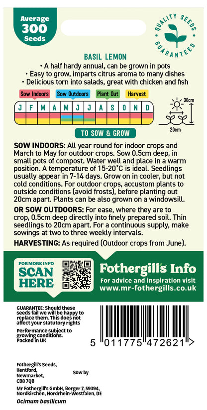 Mr Fothergill's Basil Lemon Seeds Packet