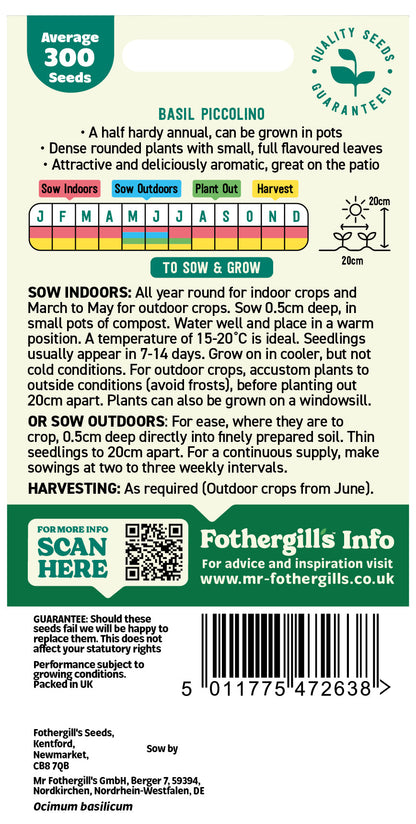 Mr Fothergill's Basil Piccolino Seeds Packet