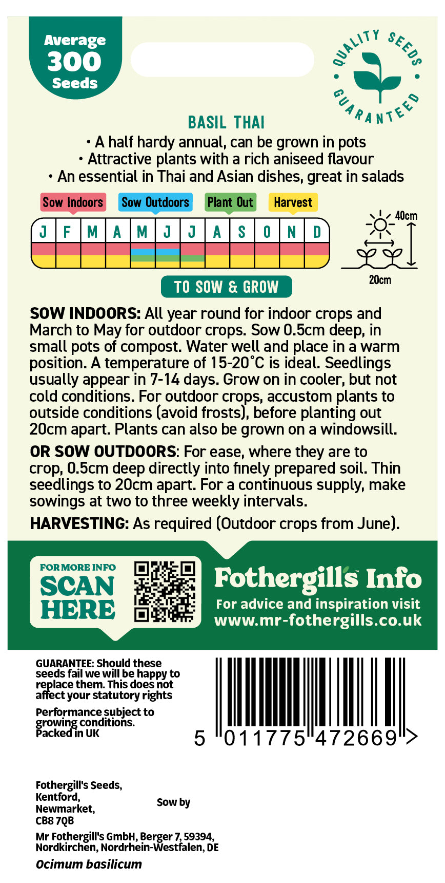 Mr Fothergill's Basil Thai Seeds Packet