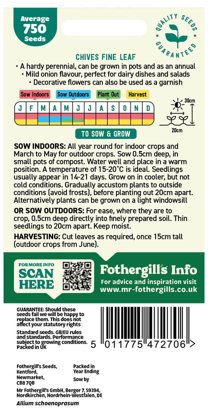 Mr Fothergill's Chives Fine Leaf Seeds Packet