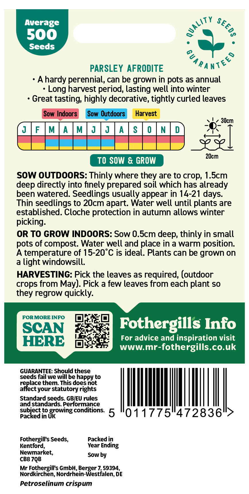 Mr Fothergill's Parsley Afrodite Seeds Packet