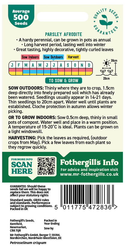 Mr Fothergill's Parsley Afrodite Seeds Packet