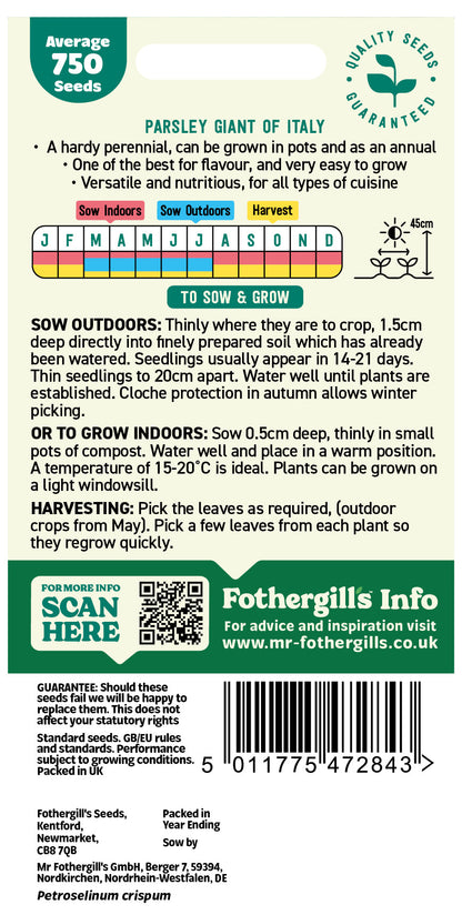Mr Fothergill's Parsley Giant Of Italy Seeds Packet