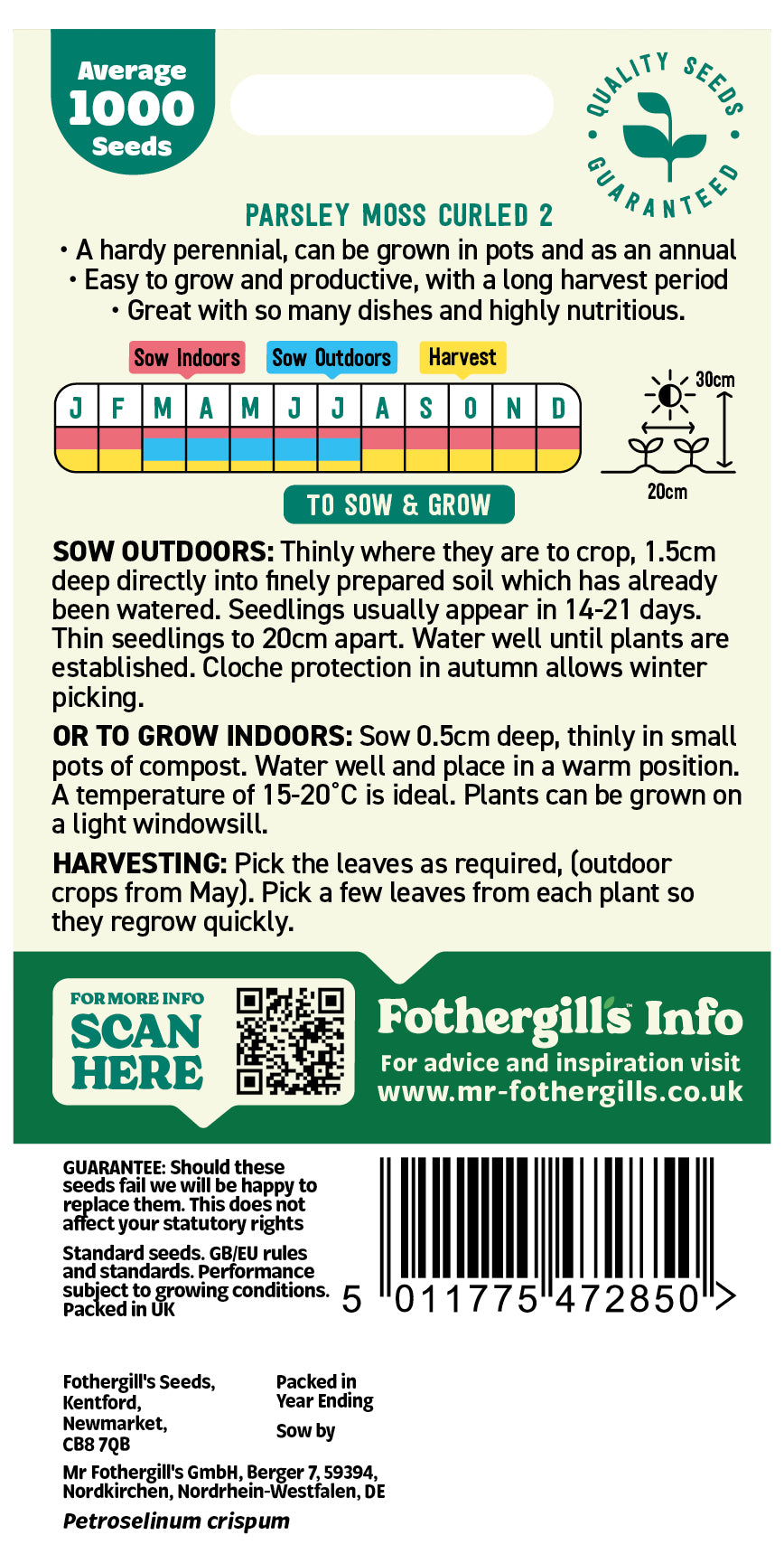 Mr Fothergill's Parsley Moss Curled 2 Seeds Packet