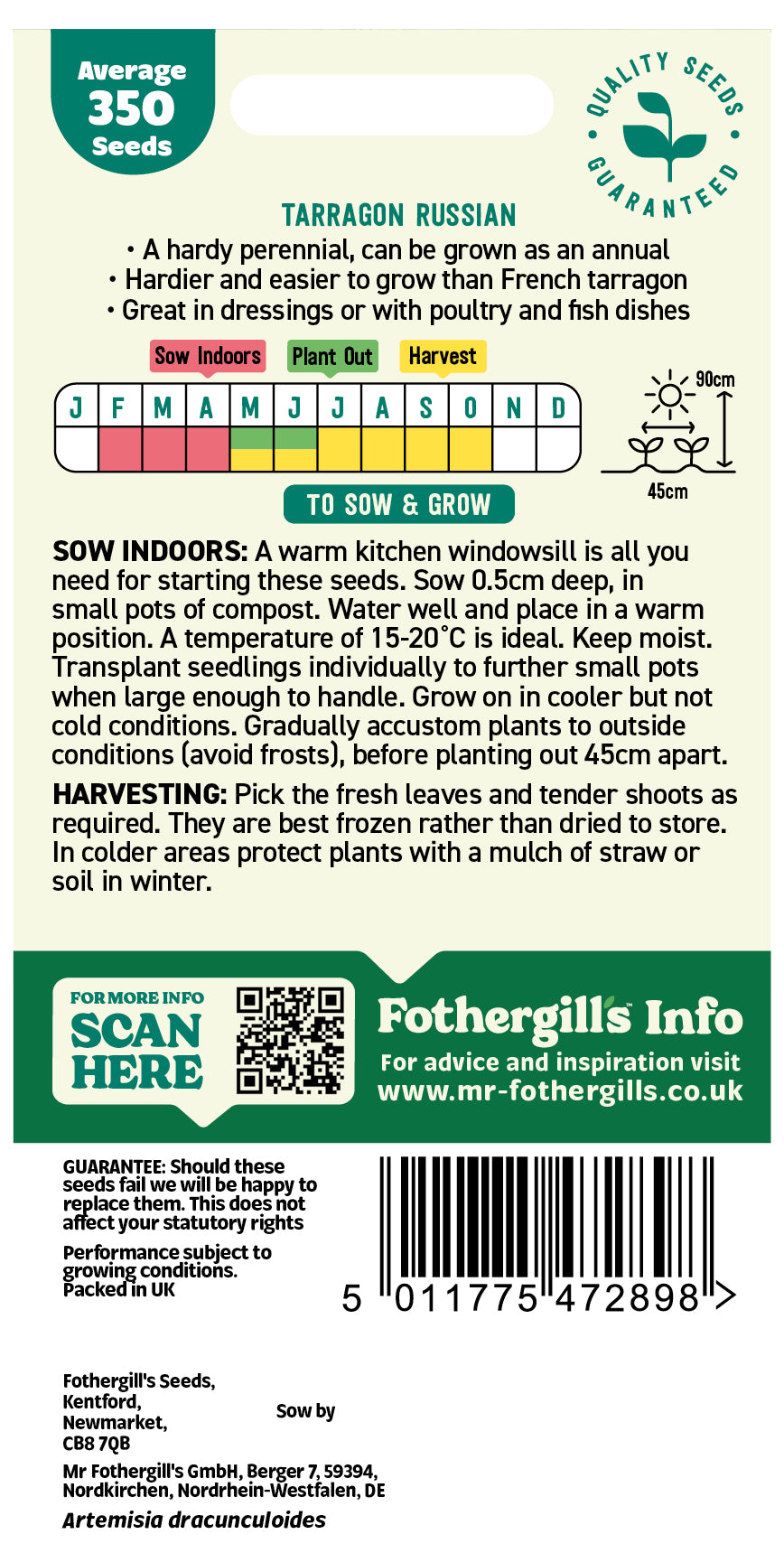 Mr Fothergill's Tarragon Russian Seeds Packet