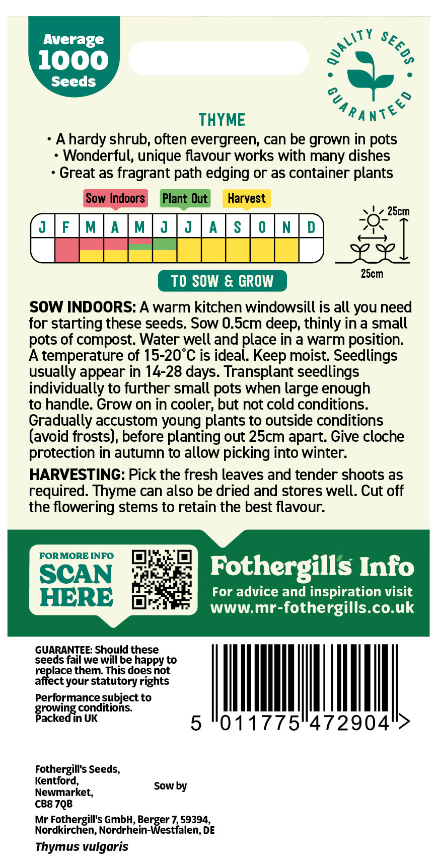 Mr Fothergill's Thyme Seeds Packet