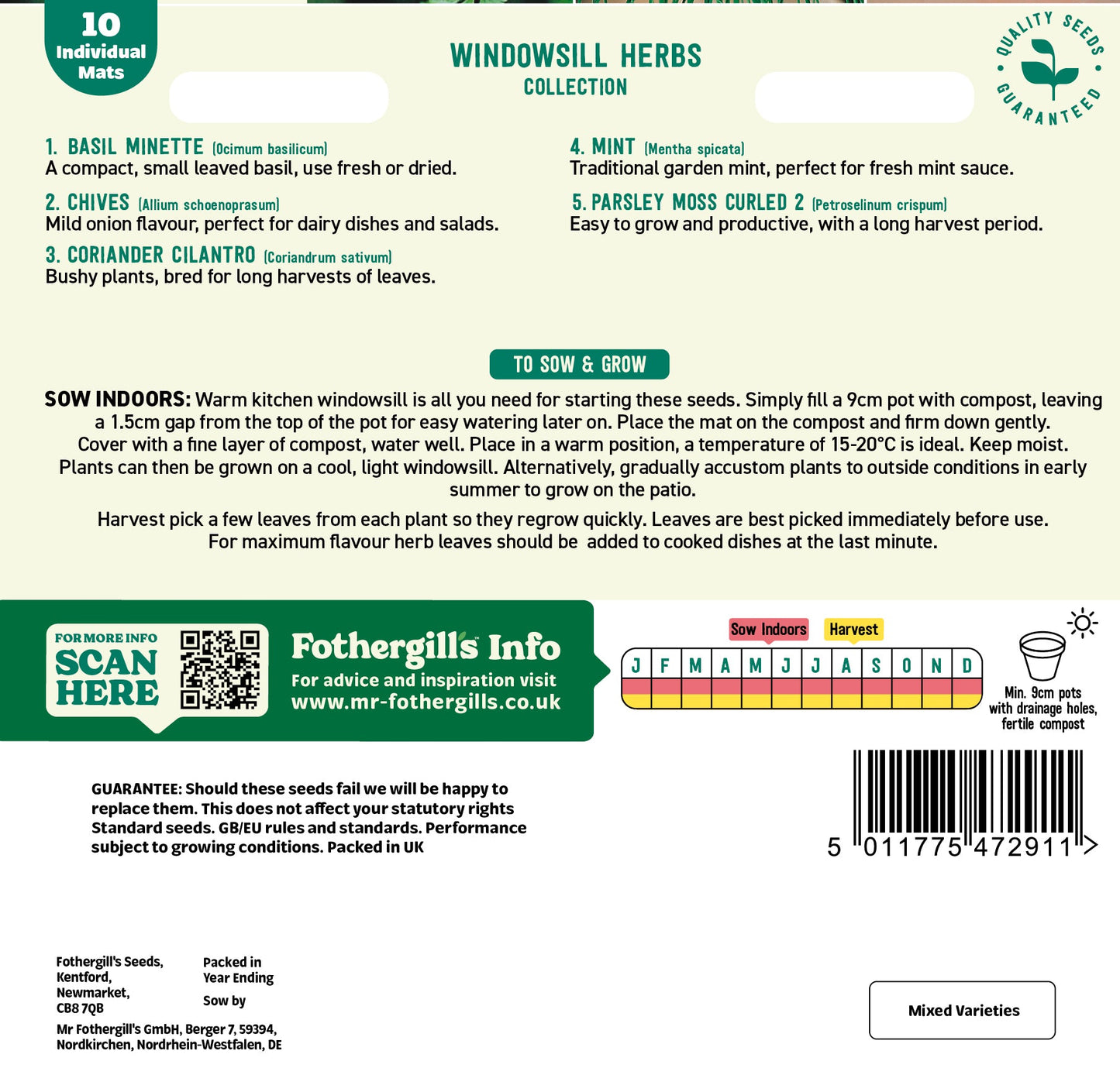 Mr Fothergill's Mat Herb Collection Seeds Packet