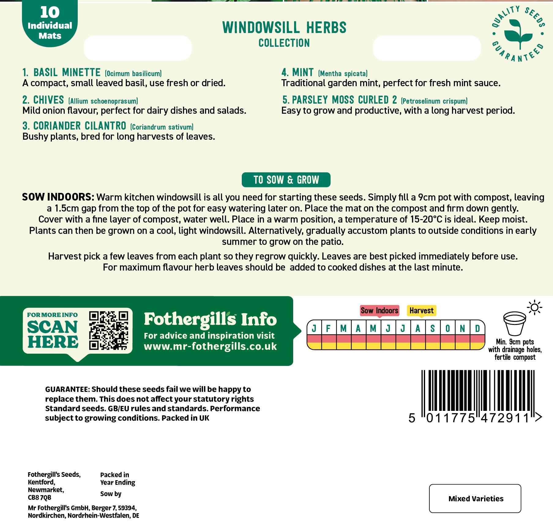 Mr Fothergill's Mat Herb Collection Seeds Packet