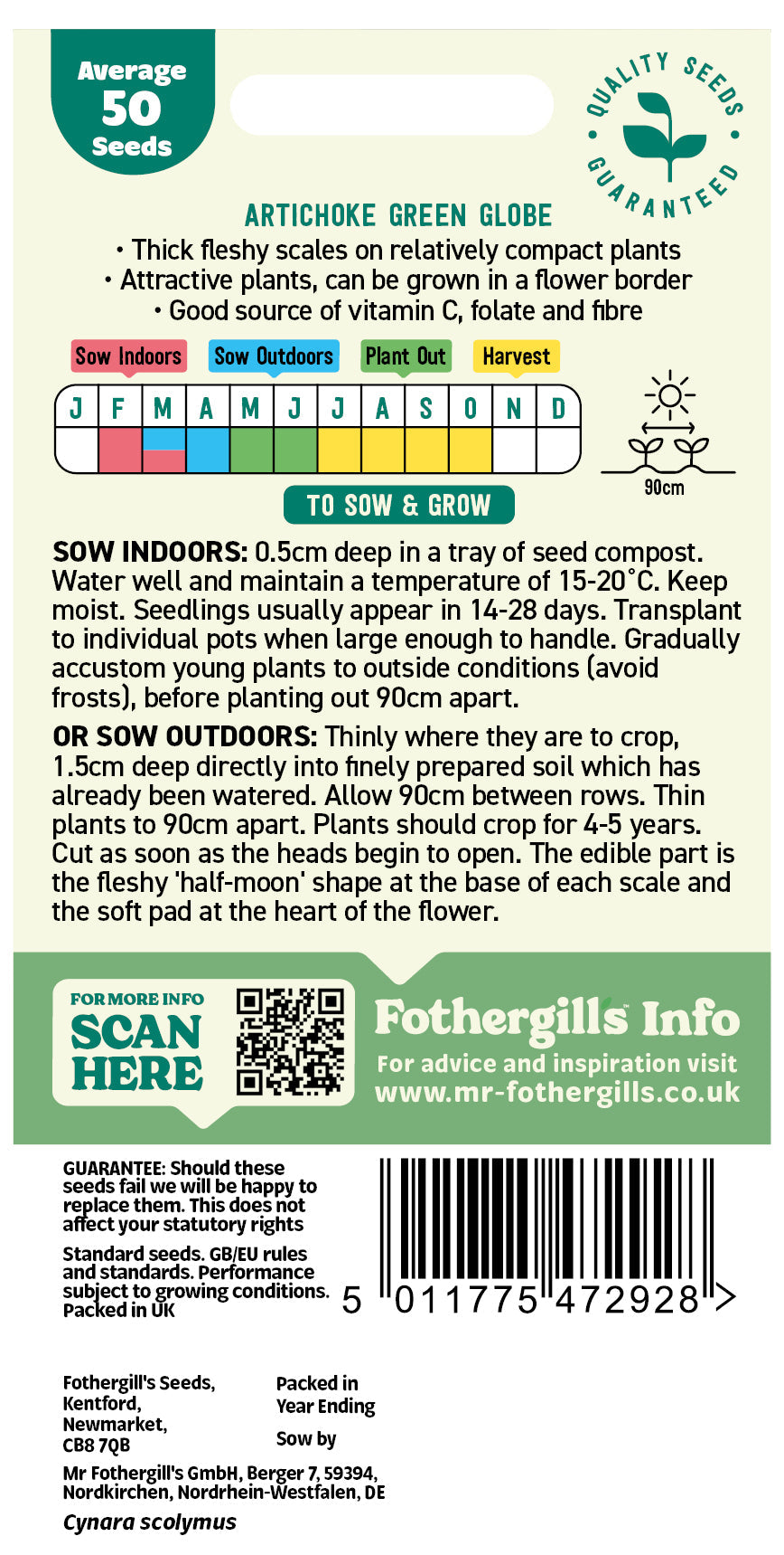Mr Fothergill's Artichoke Green Globe Seeds Packet