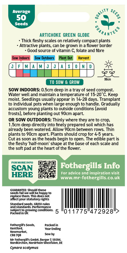 Mr Fothergill's Artichoke Green Globe Seeds Packet