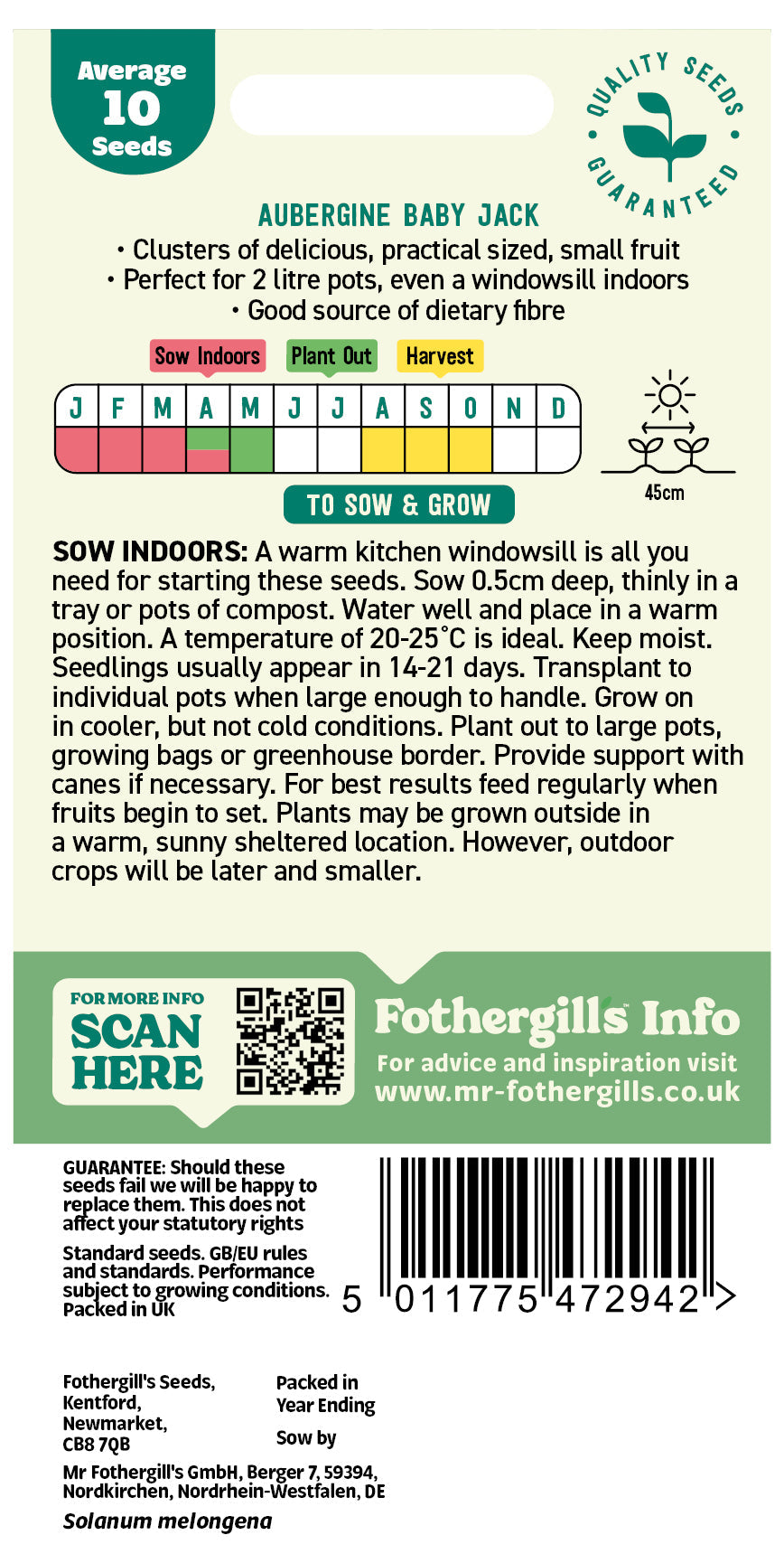 Mr Fothergill's Aubergine Baby Jack Seeds Packet