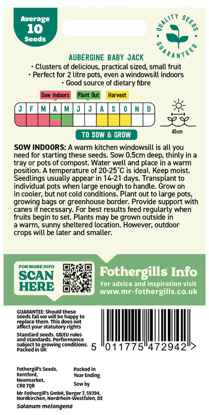 Mr Fothergill's Aubergine Baby Jack Seeds Packet