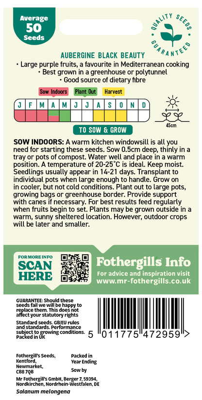 Mr Fothergill's Aubergine Black Beauty Seeds Packet