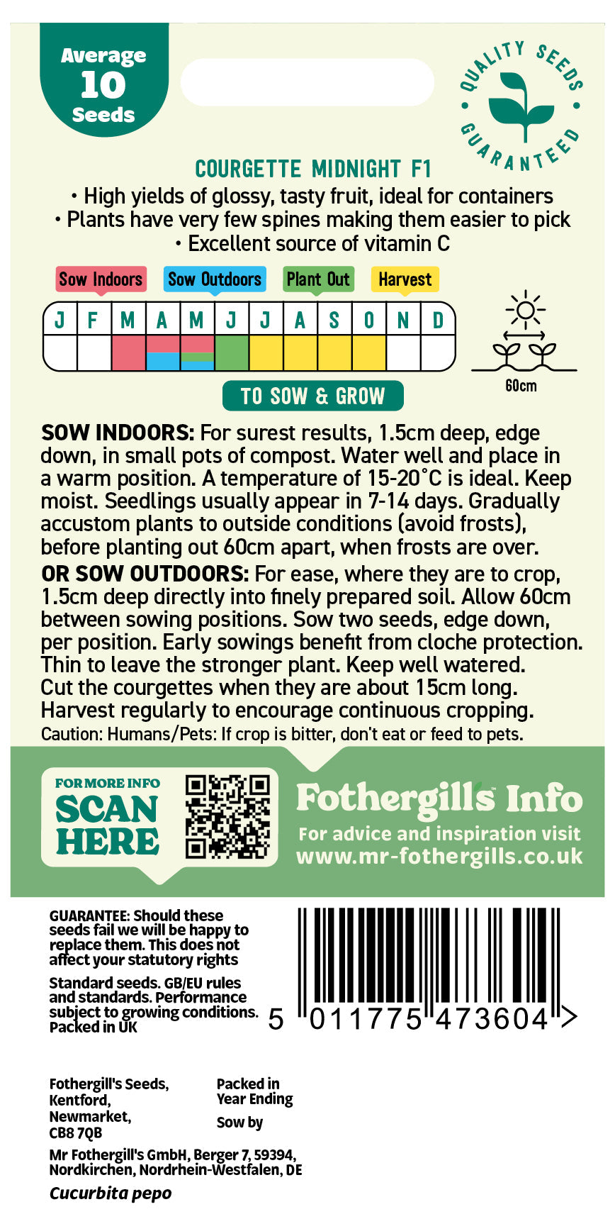 Mr Fothergill's Courgette Midnight F1 Seeds Packet