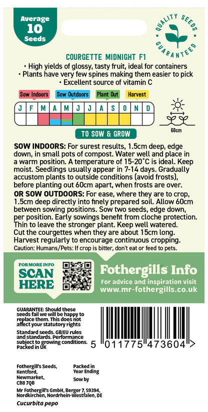 Mr Fothergill's Courgette Midnight F1 Seeds Packet