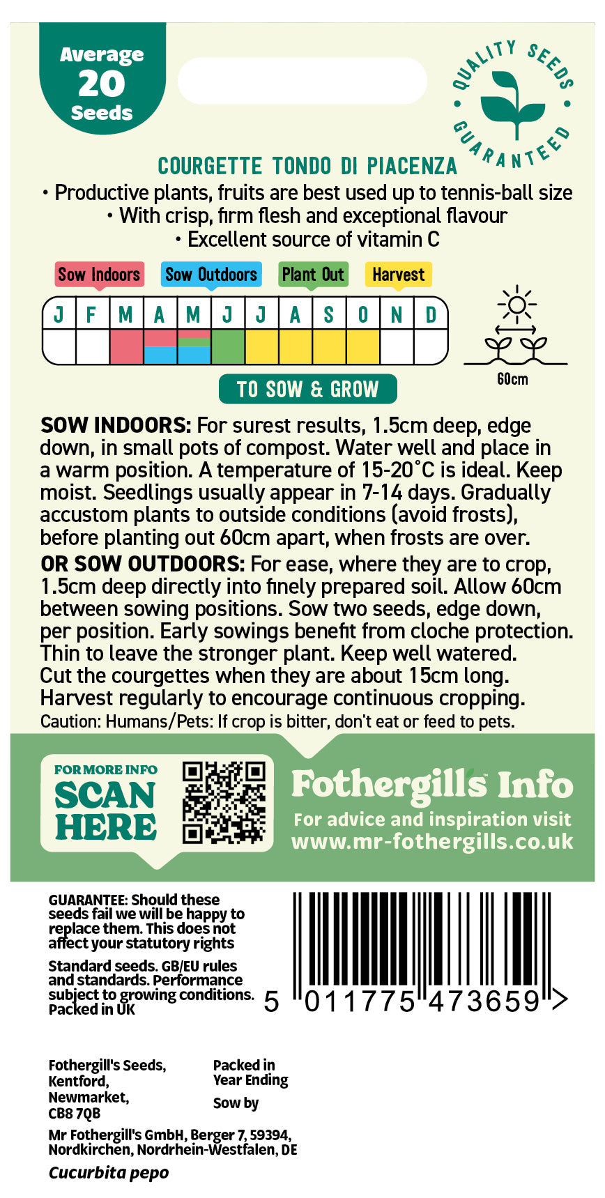 Mr Fothergill's Courgette Tondo Di Piacenza Seeds Packet
