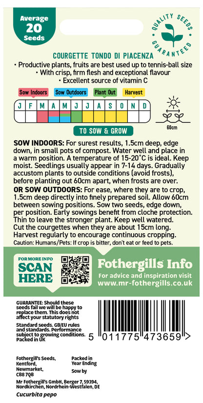 Mr Fothergill's Courgette Tondo Di Piacenza Seeds Packet