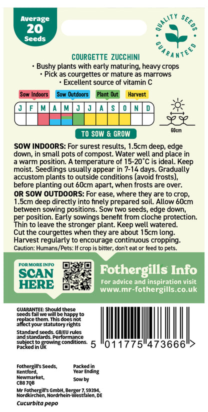 Mr Fothergill's Courgette Zucchini Seeds Packet