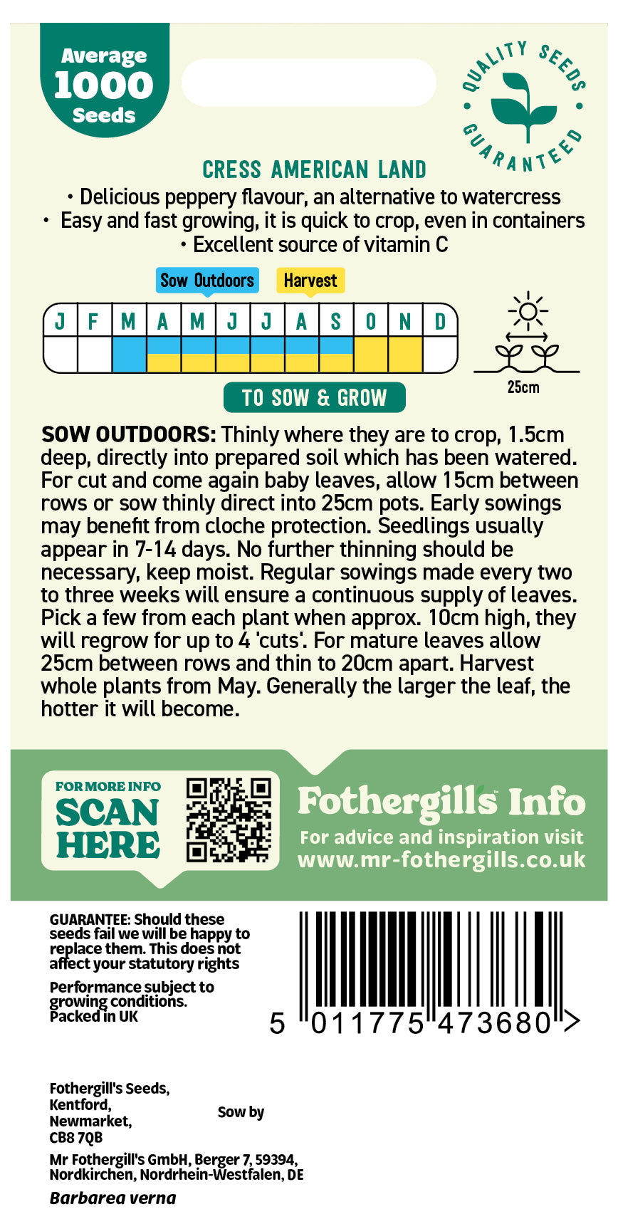 Mr Fothergill's Cress American Land Seeds Packet
