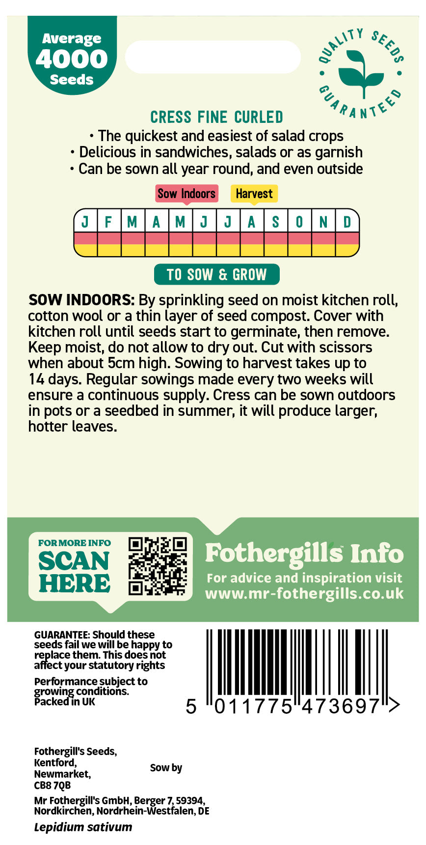 Mr Fothergill's Cress Fine Curled Seeds Packet
